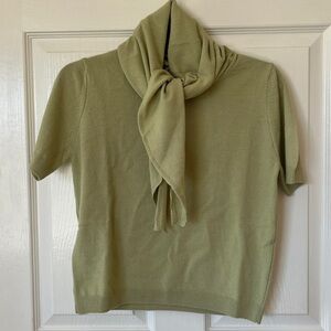 Mango Amaia Green Knit Short Sleeve Top